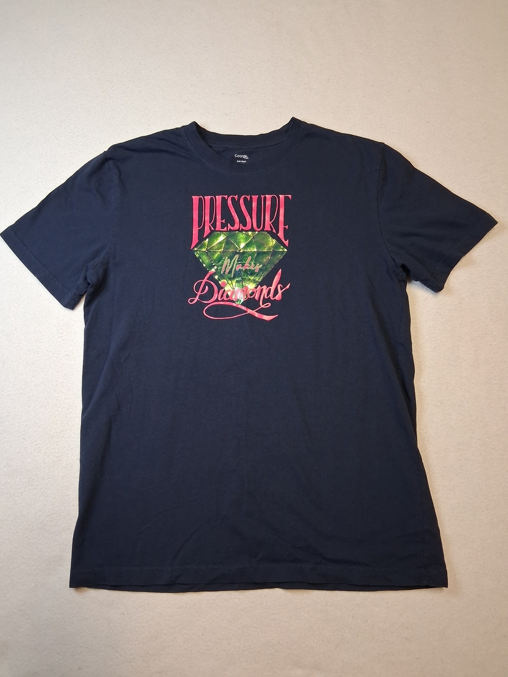 4/20$ George 100% Cotton Black Tee with Pink Text and Green Diamond Graphic